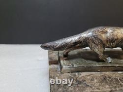 Vintage Silvered Bronze or Silver Plate Prowling Fox Figurine Marble Base