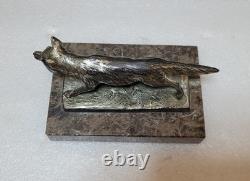 Vintage Silvered Bronze or Silver Plate Prowling Fox Figurine Marble Base