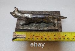 Vintage Silvered Bronze or Silver Plate Prowling Fox Figurine Marble Base