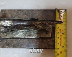 Vintage Silvered Bronze or Silver Plate Prowling Fox Figurine Marble Base