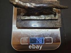 Vintage Silvered Bronze or Silver Plate Prowling Fox Figurine Marble Base
