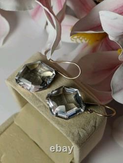 Vintage Soviet-era earrings, silver 875, large rock crystal stones, gold-plated