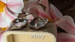 Vintage Soviet-era earrings, silver 875, large rock crystal stones, gold-plated