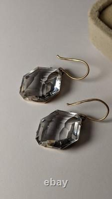 Vintage Soviet-era earrings, silver 875, large rock crystal stones, gold-plated