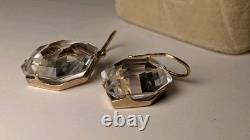 Vintage Soviet-era earrings, silver 875, large rock crystal stones, gold-plated