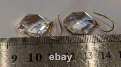 Vintage Soviet-era earrings, silver 875, large rock crystal stones, gold-plated