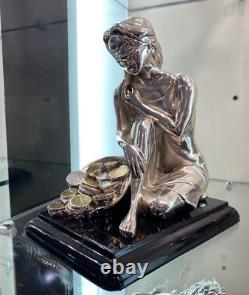 Vintage Statue Lady Fortune Sculpture Marble Ships Silver Plate Coin Italy ArtBe