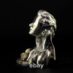 Vintage Statue Lady Fortune Sculpture Marble Ships Silver Plate Money Italy 20th