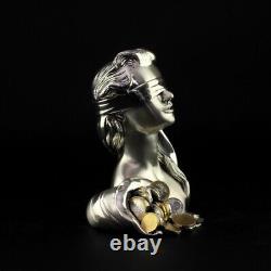 Vintage Statue Lady Fortune Sculpture Marble Ships Silver Plate Money Italy 20th