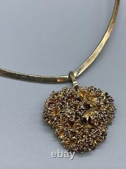 Vintage Sterling Silver 925 Gold Plated FLORA DANICA Parsley Pendant & Choker