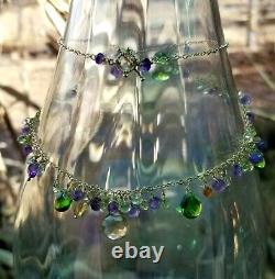 Vintage Sterling Silver ChromeDiopside Peridot Amethyst etc Necklace Gold Plated