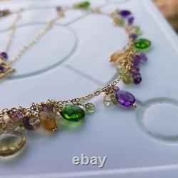 Vintage Sterling Silver ChromeDiopside Peridot Amethyst etc Necklace Gold Plated