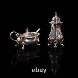 Vintage Tableware Set, English, Silver Plate, Mustard Pot, Pepperette, Mid 20thC