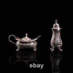 Vintage Tableware Set, English, Silver Plate, Mustard Pot, Pepperette, Mid 20thC