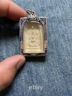 Vintage Thailand buddha amulet silver plating enamel
