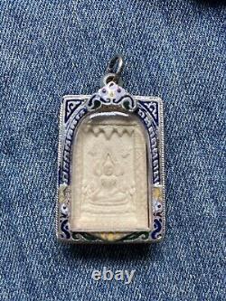 Vintage Thailand buddha amulet silver plating enamel