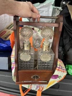 Vintage Two-Decanter Tantalus Wooded Frame Silver-Plated