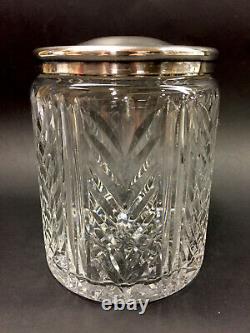 Vintage WATERFORD Clear Chevron-Patterned Cut Crystal Silver-Plated Lid Humidor
