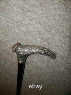 Vintage Walking Stick/Cane With Silver Plate Repousse Hunting Scene Hound Handle