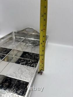 Vintage Wilcox Victorian Floral Engraved Narrow Silver Plated Trinket Dish