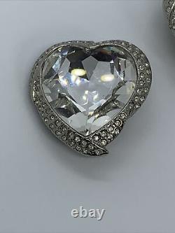 Vintage Yves Saint Laurent Beautiful Large Hearts Crystal Earrings Clip On