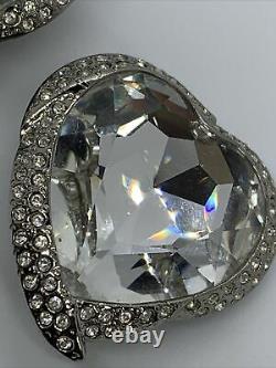 Vintage Yves Saint Laurent Beautiful Large Hearts Crystal Earrings Clip On
