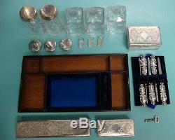 Vintage coromandel travelling sterling & plated silver jewelry vanity box case