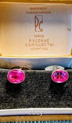 Vintage silver cufflinks in gold plated with corundum 875° with a star, USSR