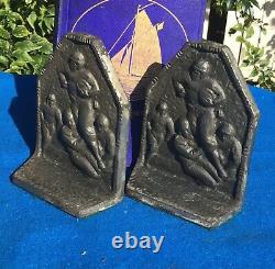 Vintage silver-plated football bookends, leather helmets, circa 1920s