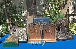 Vintage silver-plated football bookends, leather helmets, circa 1920s