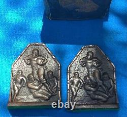 Vintage silver-plated football bookends, leather helmets, circa 1920s