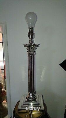 Vintage silver plated heavy Corinthian column lamp light