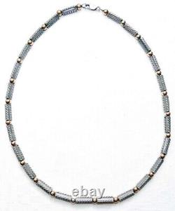 Vintage silver sterling 925 link necklace with gold plated beads on silver chain