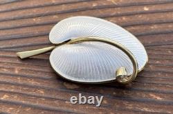 Volmer Bahner Gold Plated Sterling Silver White Enamel Calla Lily Leaf Brooch