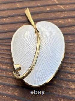Volmer Bahner Gold Plated Sterling Silver White Enamel Calla Lily Leaf Brooch