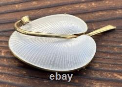 Volmer Bahner Gold Plated Sterling Silver White Enamel Calla Lily Leaf Brooch