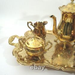 Vtg 24k Gold Plated Tea Coffee Pot Set Sugar Creamer Tray International Silver