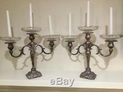 Vtg Baroque By Wallace Candelabra Pair Glass Drip Plates Original Fine MINT