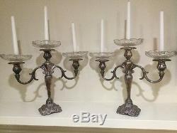 Vtg Baroque By Wallace Candelabra Pair Glass Drip Plates Original Fine MINT