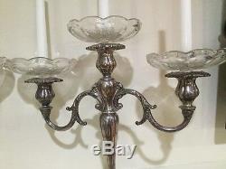 Vtg Baroque By Wallace Candelabra Pair Glass Drip Plates Original Fine MINT