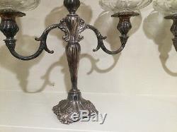 Vtg Baroque By Wallace Candelabra Pair Glass Drip Plates Original Fine MINT