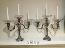 Vtg Baroque By Wallace Candelabra Pair Glass Drip Plates Original Fine MINT