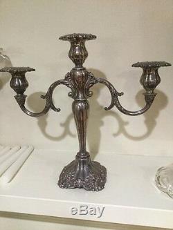 Vtg Baroque By Wallace Candelabra Pair Glass Drip Plates Original Fine MINT