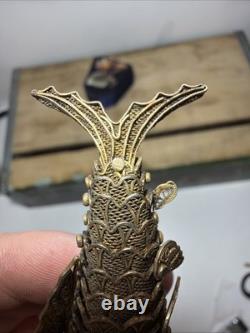 Vtg Chinese Silver Export Articulated Filigree Koi Fish Opening Gold Pendant