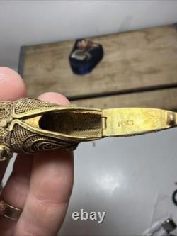 Vtg Chinese Silver Export Articulated Filigree Koi Fish Opening Gold Pendant