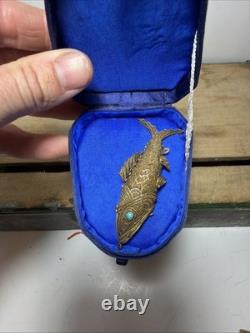 Vtg Chinese Silver Export Articulated Filigree Koi Fish Opening Gold Pendant