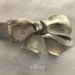 Vtg Christopher Ross 1980 Silver Plated Bow Buckle Leather Belt lady Bow