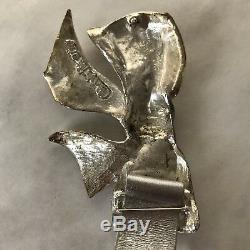 Vtg Christopher Ross 1980 Silver Plated Bow Buckle Leather Belt lady Bow