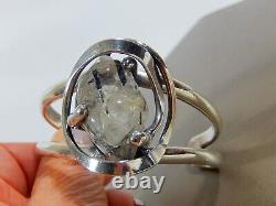 Vtg Denmark Brutalist Huge Tourmalinated Quartz Silver Plated Bold Cuff Bracelet