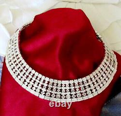 Vtg Runway Rare Napier Crystal Rhinestone Deco Silver Wide Collar Necklace Luxe